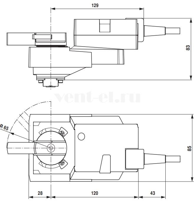 Габаритные размеры привода Belimo NRC24A-SR