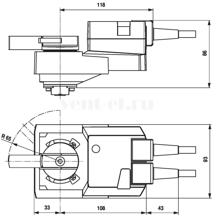 Габаритные размеры привода Belimo SR230A-S