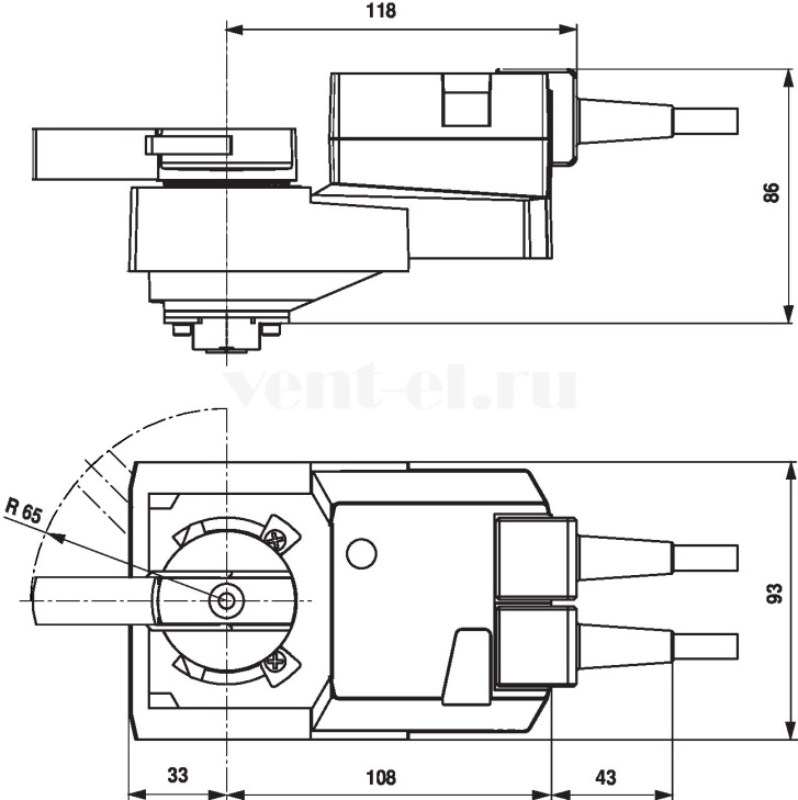 Габаритные размеры привода Belimo SR24A-S