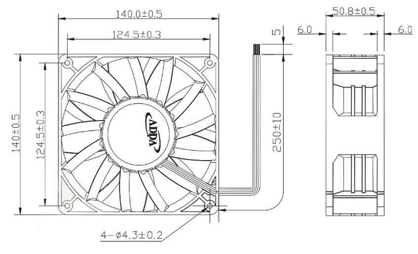 Габаритные размеры вентилятора DC ADDA AS14048LB519B00