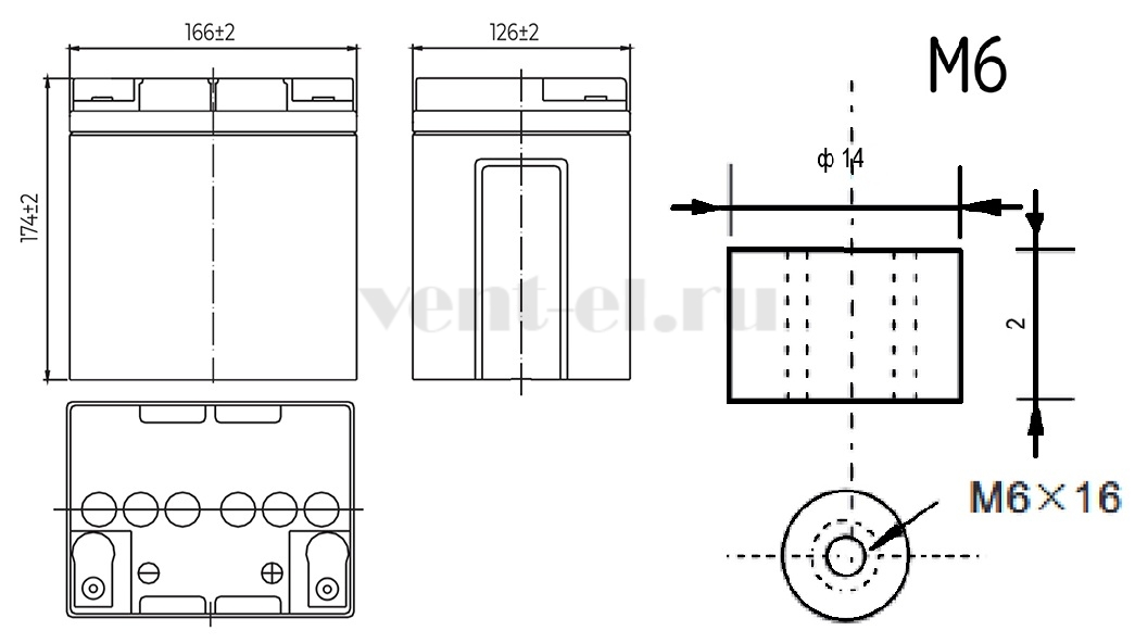 Размеры свинцовой аккумуляторной батареи HRL12136W MNB