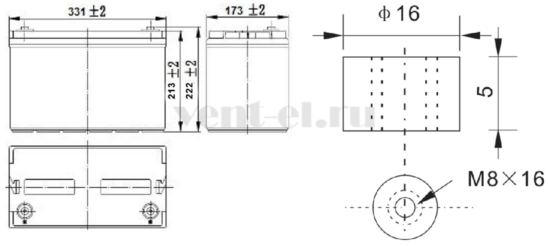 Размеры свинцовой аккумуляторной батареи HRL12460W MNB