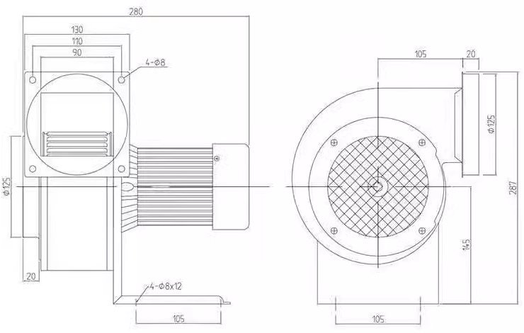 Габаритные размеры SIROCCO FAN CY125