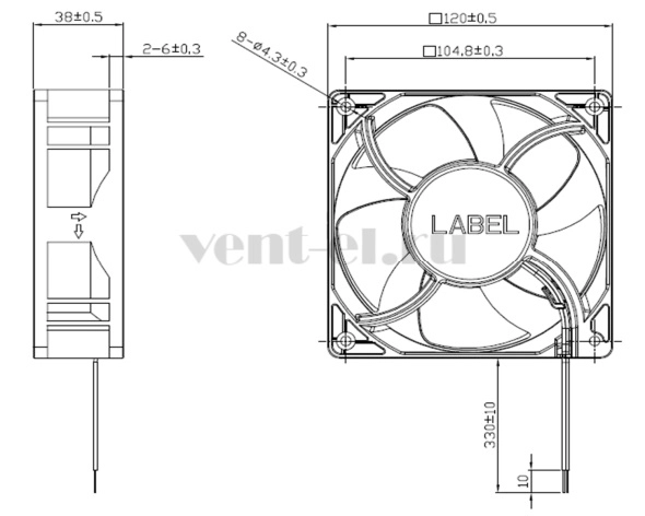 Габаритные размеры осевого вентилятора AFL12AUHE-CGQ6 Delta Electronics