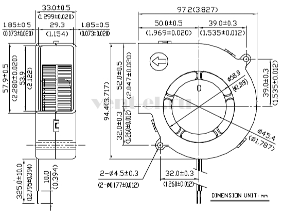 Габаритные размеры центробежного вентилятора BFB1012HH Delta Electronics
