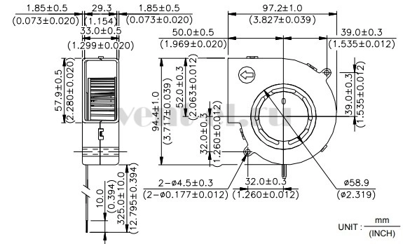 Габаритные размеры центробежного вентилятора BFB1024H Delta Electronics