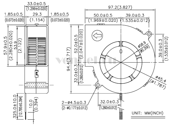 Габаритные размеры центробежного вентилятора BFB1012M Delta Electronics