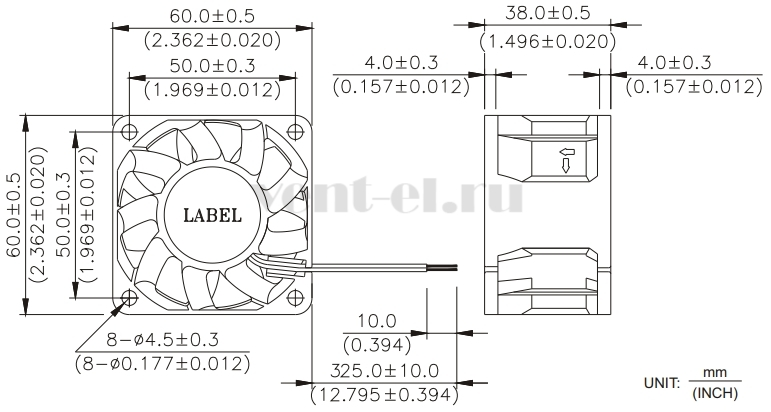 Габаритные размеры осевого вентилятора FFB0624EHE Delta Electronics