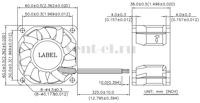 Габаритные размеры осевого вентилятора FFC0612DE-PP01 Delta Electronics Габаритные размеры осевого вентилятора FFC0612DE-PP01 Delta Electronics