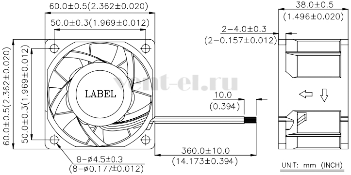 Габаритные размеры осевого вентилятора PFB0612UHE-T50F Delta Electronics