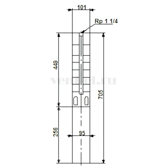 Габаритные размеры скважинного насоса Grundfos SP 1A-28 3x400В