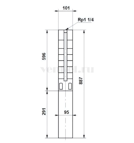 Габаритные размеры скважинного насоса Grundfos SP 1A-21 1x230В