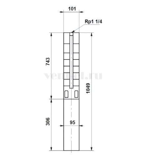Габаритные размеры скважинного насоса Grundfos SP 1A-28 1x230В