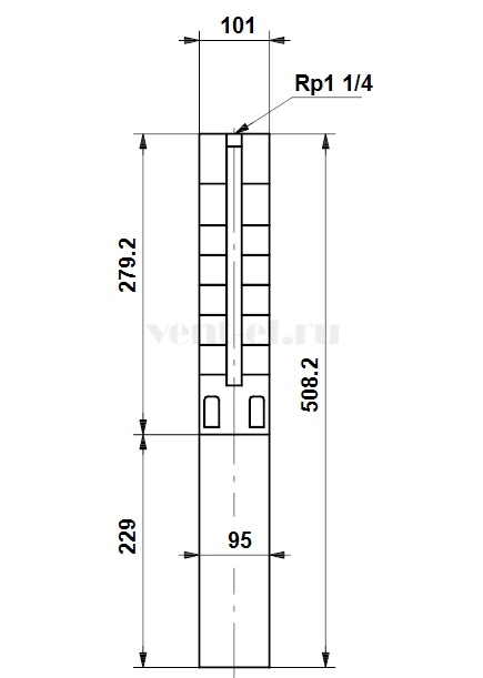 Габаритные размеры скважинного насоса Grundfos SP 2A-6 3x400В