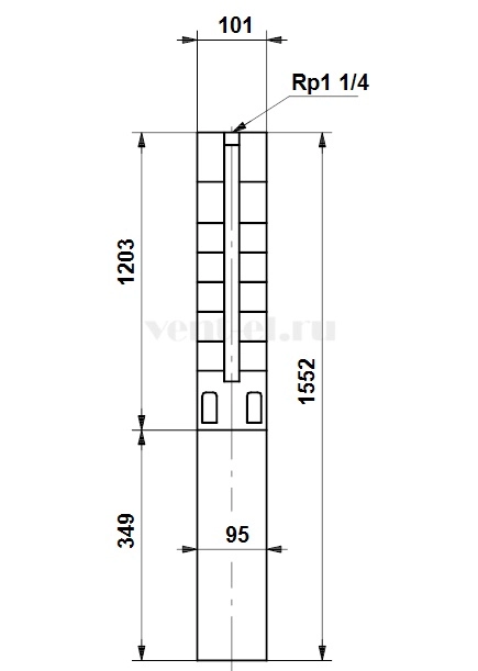 Габаритные размеры скважинного насоса Grundfos SP 2A-48 3x400В