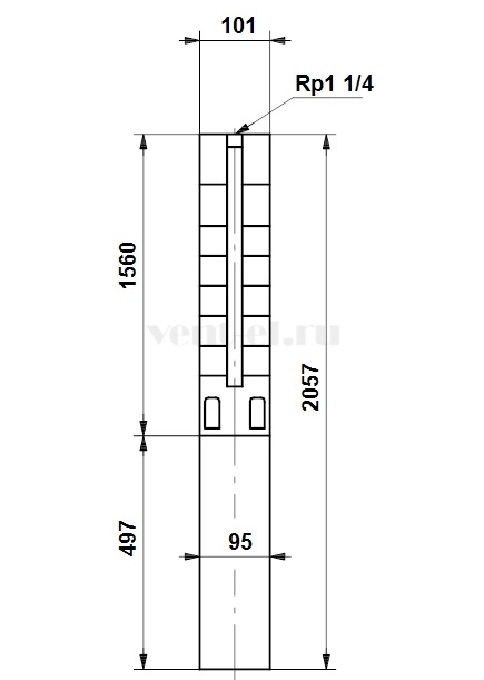 Габаритные размеры скважинного насоса Grundfos SP 2A-65 3x400В