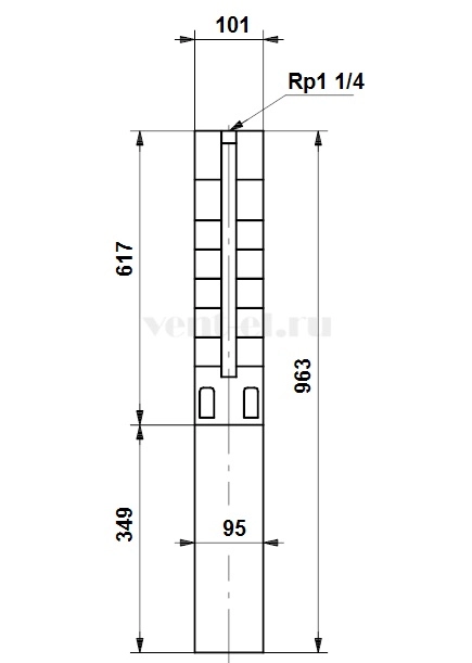 Габаритные размеры скважинного насоса Grundfos SP 3A-22 3x400В
