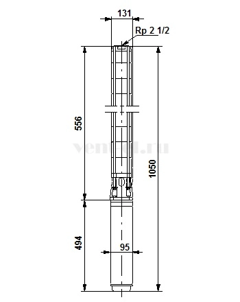 Габаритные размеры скважинного насоса Grundfos SP 17-5