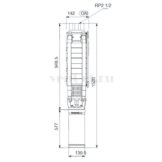 Габаритные размеры скважинного насоса Grundfos SP 17-11 MS4000