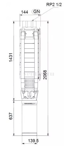 Габаритные размеры скважинного насоса Grundfos SP 17-19 SD