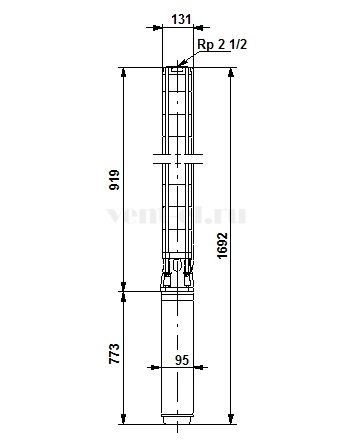 Габаритные размеры скважинного насоса Grundfos SP 17-11 MS6000