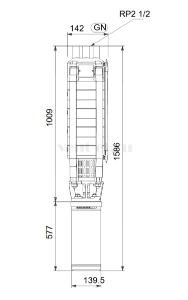 Габаритные размеры скважинного насоса Grundfos SP 17-12N