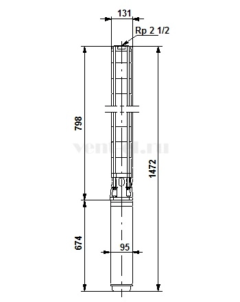 Габаритные размеры скважинного насоса Grundfos SP 17-9N