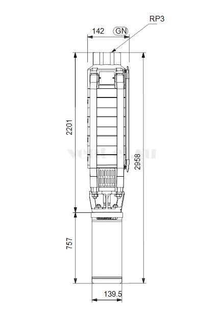 Габаритные размеры скважинного насоса Grundfos SP 30-20