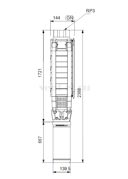 Габаритные размеры скважинного насоса Grundfos SP 30-15 SD