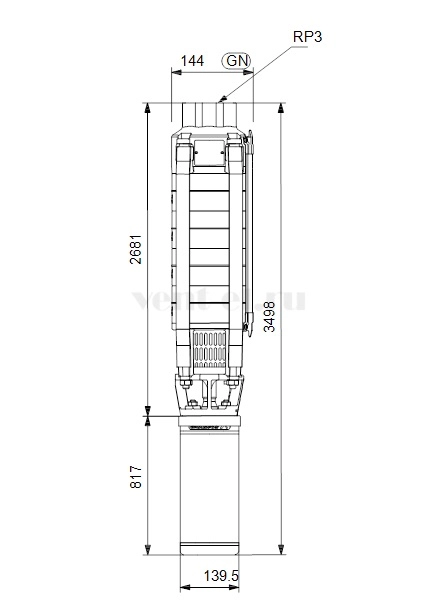 Габаритные размеры скважинного насоса Grundfos SP 30-25