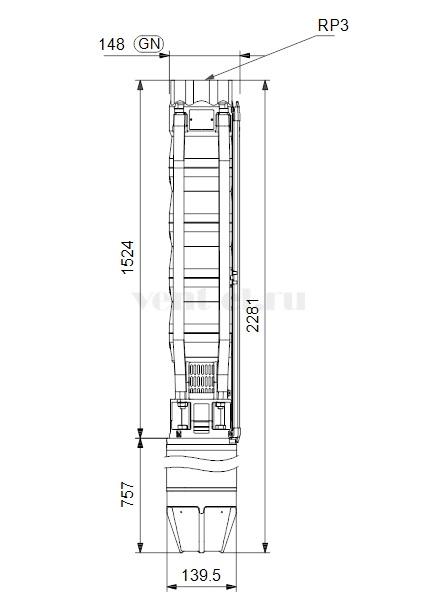 Габаритные размеры скважинного насоса Grundfos SP 46-11