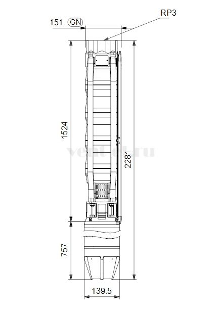 Габаритные размеры скважинного насоса Grundfos SP 46-11 SD