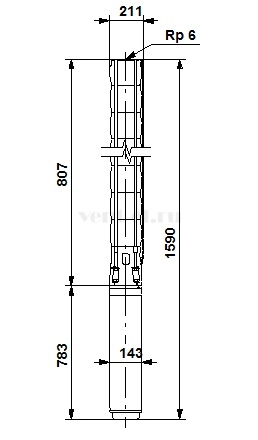 Габаритные размеры скважинного насоса Grundfos SP 125-2A