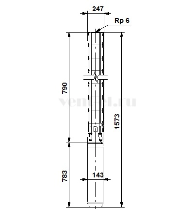Габаритные размеры скважинного насоса Grundfos SP 215-1 SD