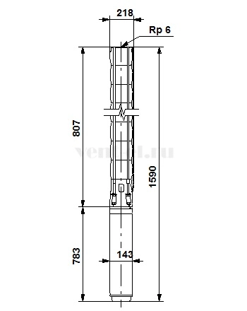 Габаритные размеры скважинного насоса Grundfos SP 160-2AA