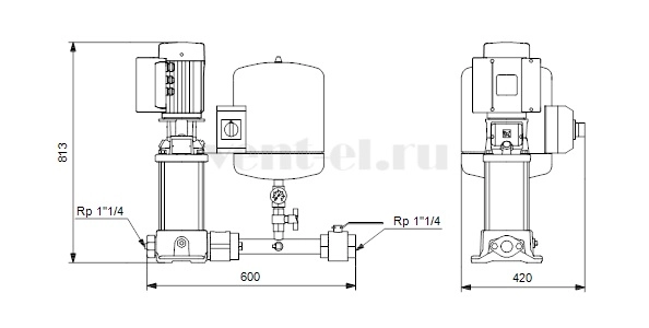 Габаритные размеры установки пожаротушения Grundfos Hydro Solo E CRE 3-15