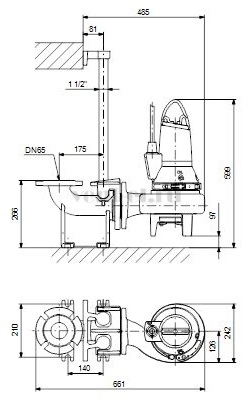Габаритные размеры Grundfos SL1.50.65.09.2.50B