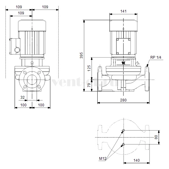 Габаритные размеры центробежного насоса Grundfos TP 32-60/4