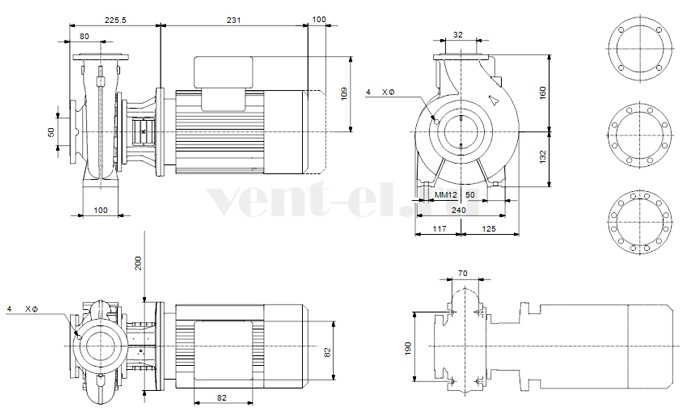 Габаритные размеры консольного насоса Grundfos NB 32-160/172 F2 Габаритные размеры консольного насоса Grundfos NB 32-160/172 F2