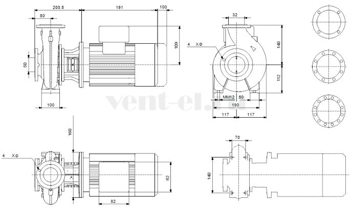 Габаритные размеры консольного насоса Grundfos NB 32-125.1/139 F2 Габаритные размеры консольного насоса Grundfos NB 32-125.1/139 F2