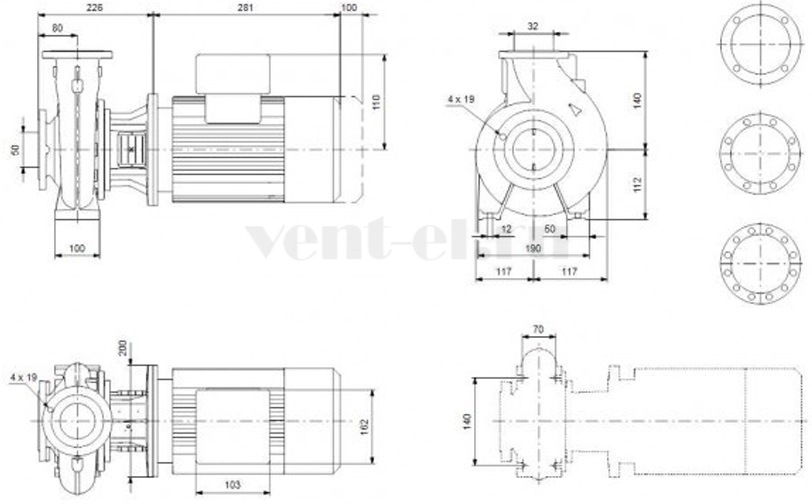 Габаритные размеры консольного насоса Grundfos NB 32-125/115 F2 Габаритные размеры консольного насоса Grundfos NB 32-125/115 F2