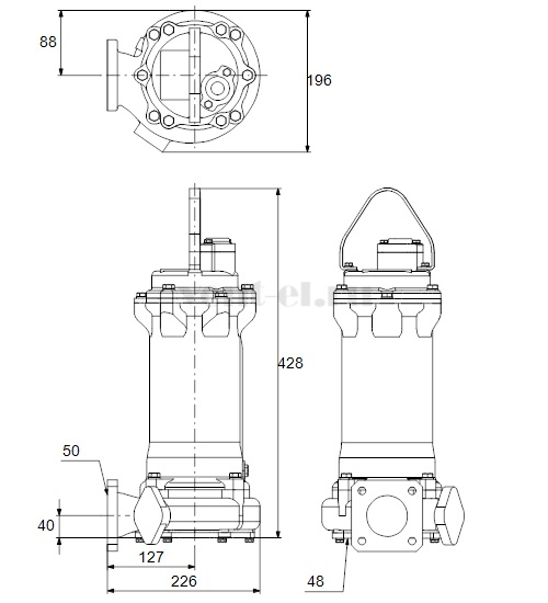 Габаритные размеры дренажного насоса Grundfos DPK.10.50.15.5.0D Габаритные размеры дренажного насоса Grundfos DPK.10.50.15.5.0D