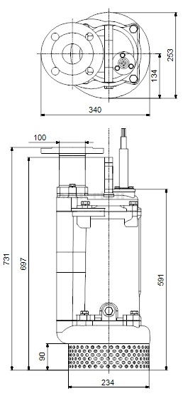 Габаритные размеры дренажного Grundfos DWK.O.10.100.37.5.0D Габаритные размеры дренажного Grundfos DWK.O.10.100.37.5.0D