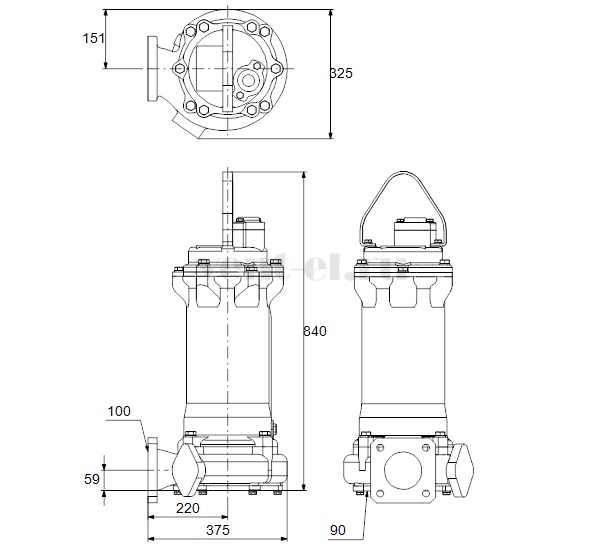 Габаритные размеры дренажного насоса Grundfos DPK.20.100.150.5.1D Габаритные размеры дренажного насоса Grundfos DPK.20.100.150.5.1D