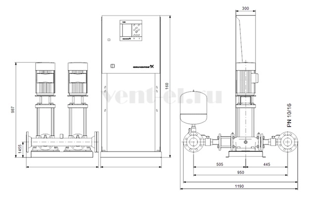 Габаритные размеры установки повышения давления Grundfos HYDRO MPC-F 2CR15-5
