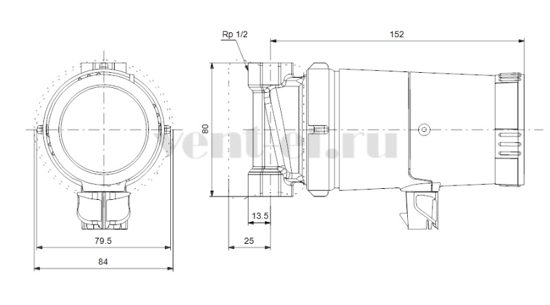 Габаритные размеры циркуляционного насоса Grundfos UP 15-14 BA 80