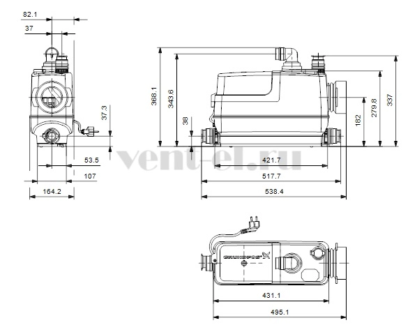 Габаритные размеры канализационной установки Grundfos Sololift2 CWC-3