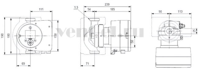 Габаритные размеры циркуляционного насоса Grundfos MAGNA3 25-40