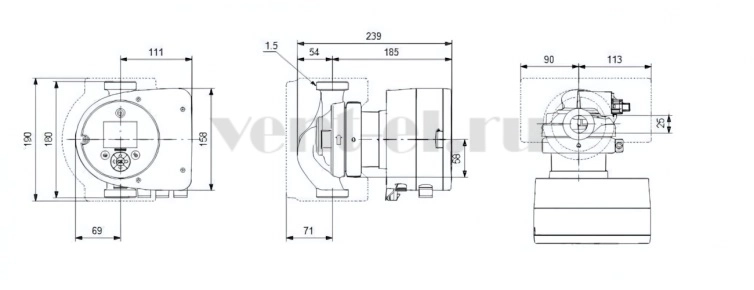 Габаритные размеры циркуляционного насоса Grundfos MAGNA3 25-40 N