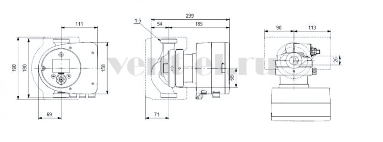 Габаритные размеры циркуляционного насоса Grundfos MAGNA3 25-80 N